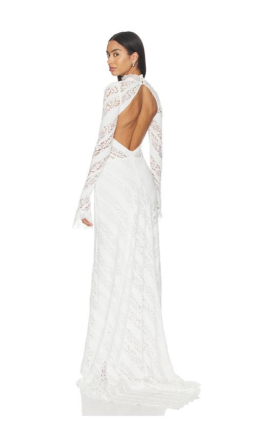 bec + bridge henrietta long sleeve gown in white.