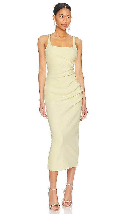 bec + bridge karina tuck midi dress in lemon.