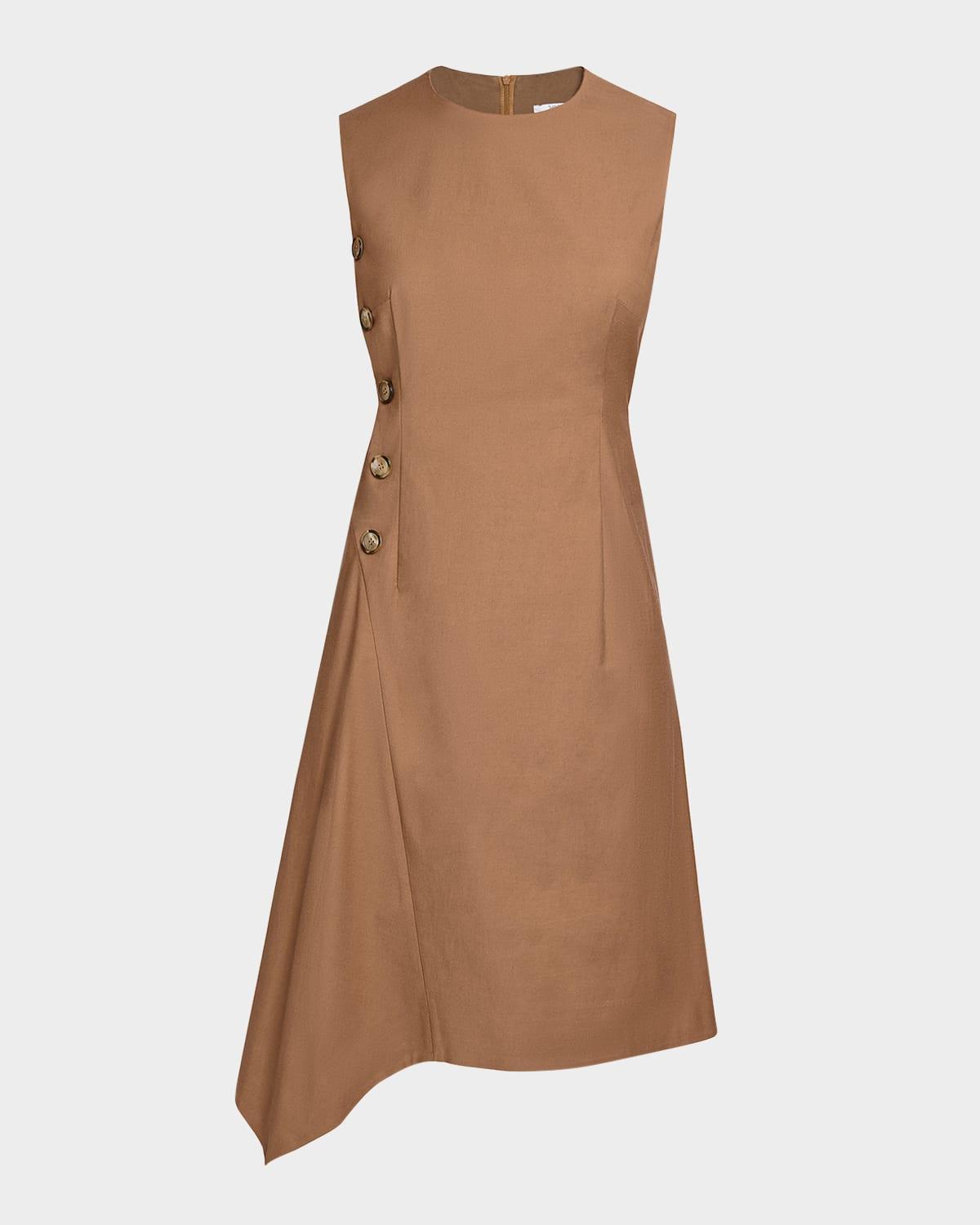 becca asymmetric button-waist midi dress