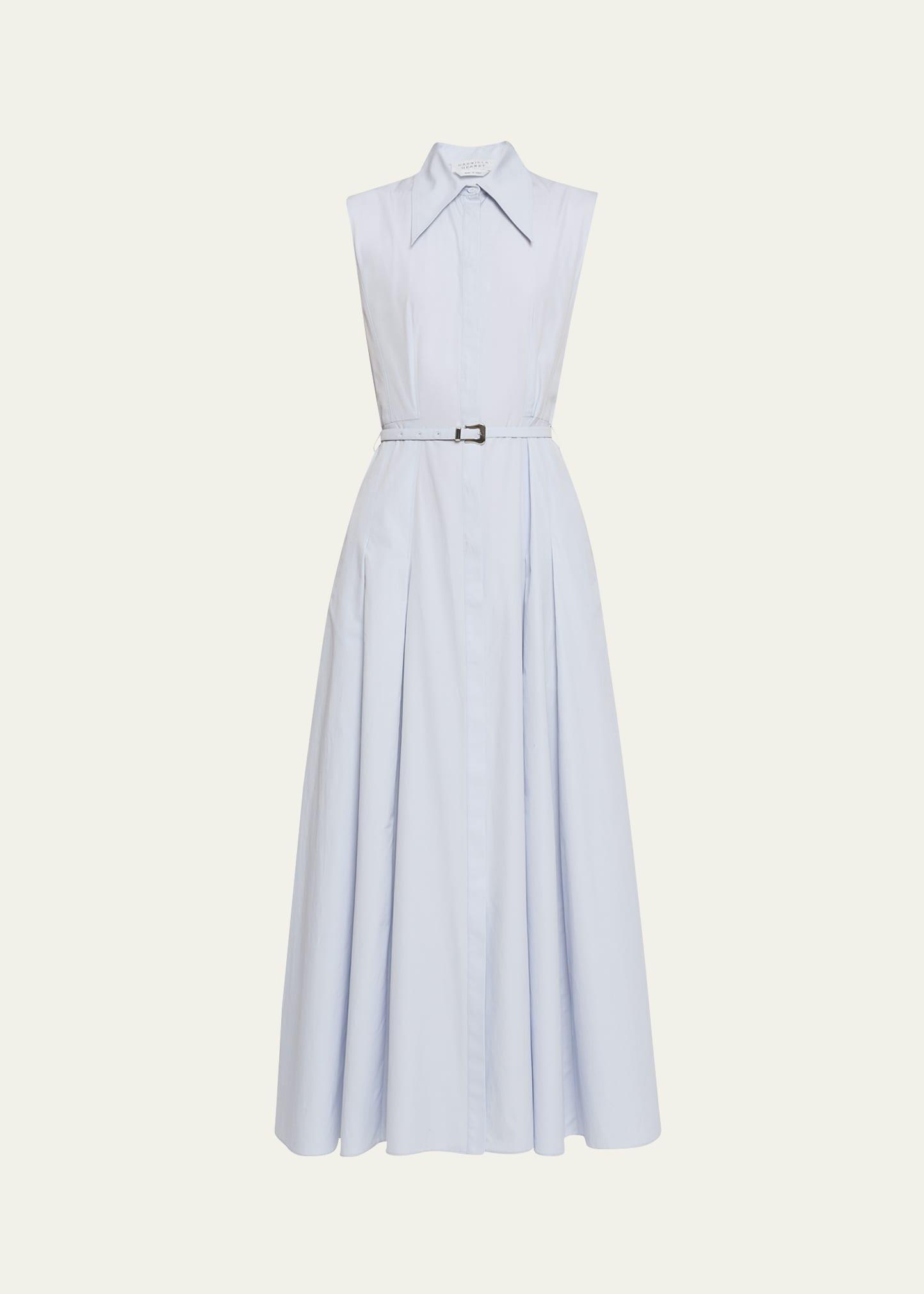 becca belted cotton poplin maxi shirt dress