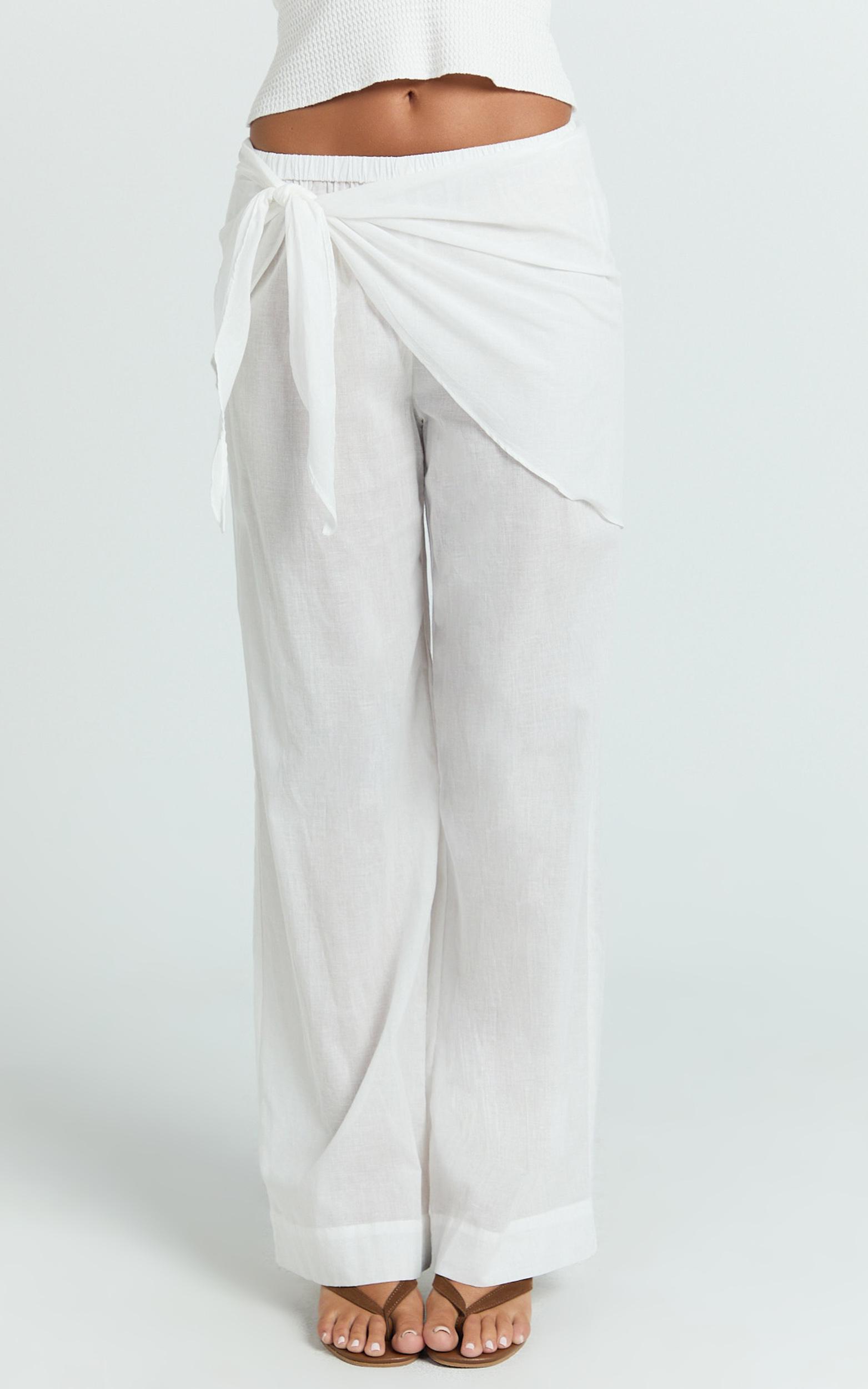 behati pants - sarong tie waist sheer pants in off white