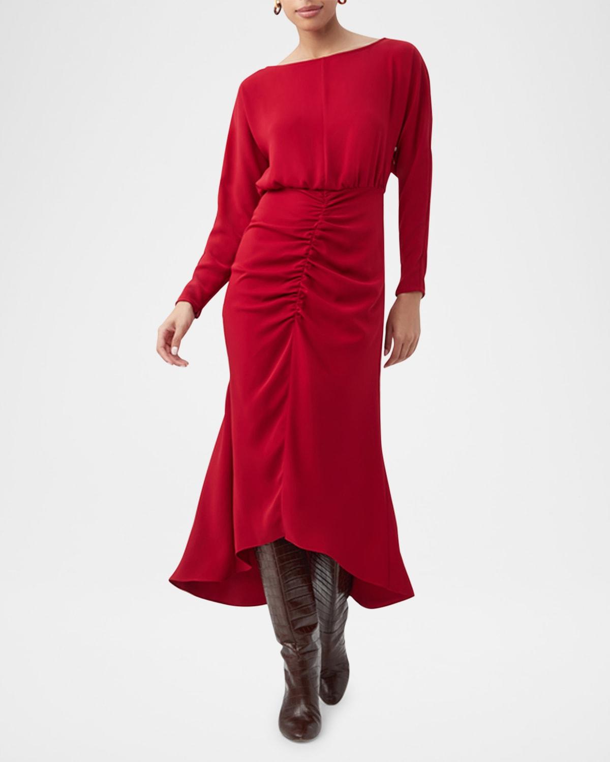 behati ruched high-low midi dress