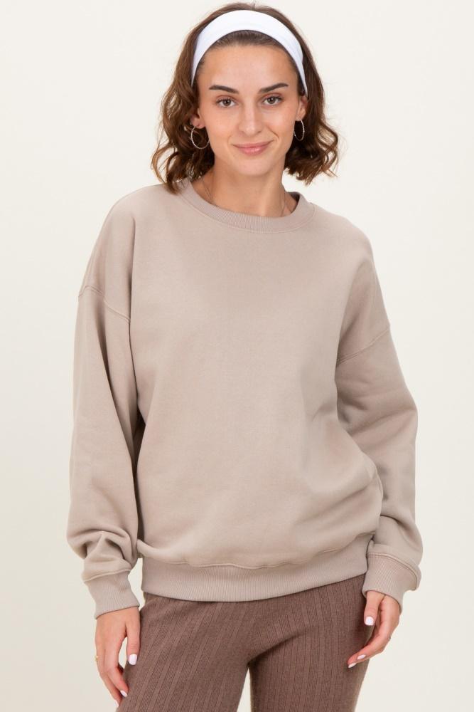 beige basic fleece crewneck sweatshirt