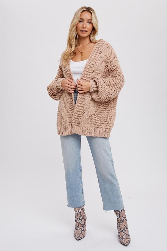 beige chunky knit cardigan