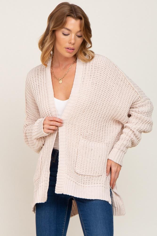 beige chunky knit oversized cardigan