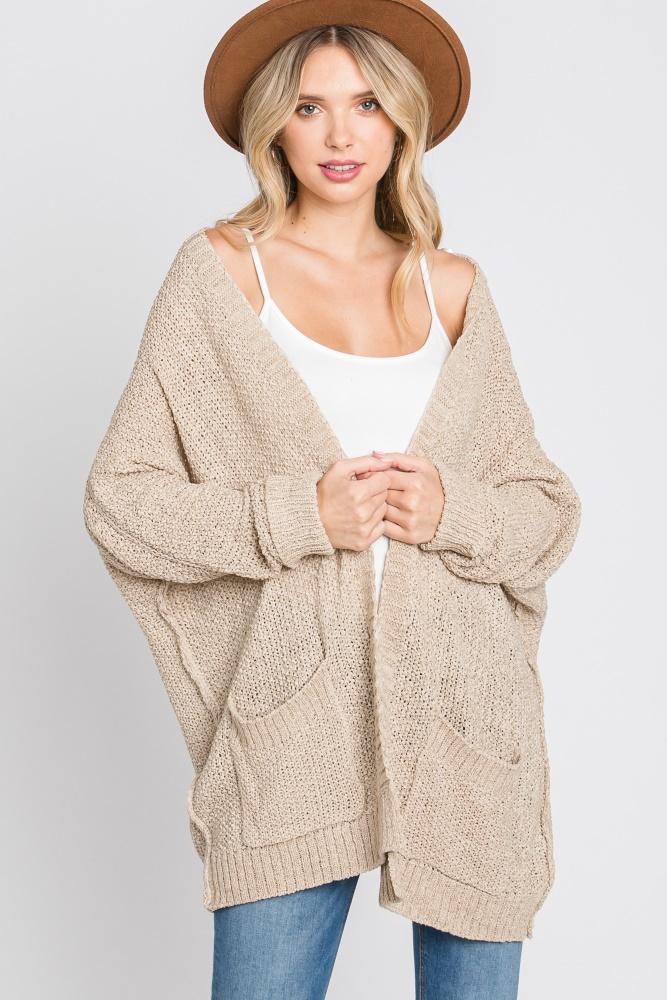beige cuff sleeve cardigan