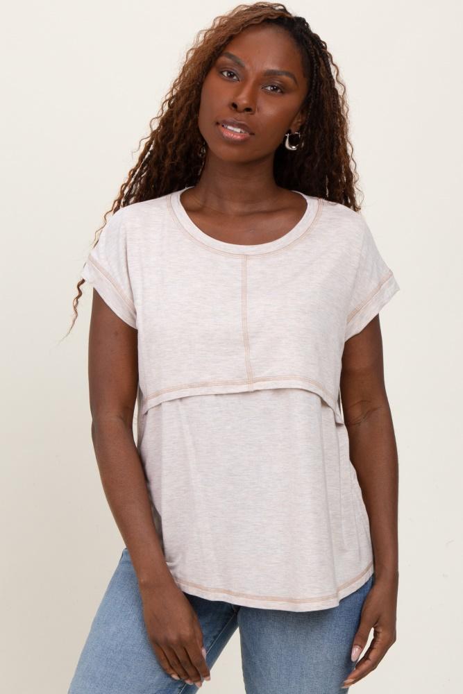 beige double layer short sleeve nursing top