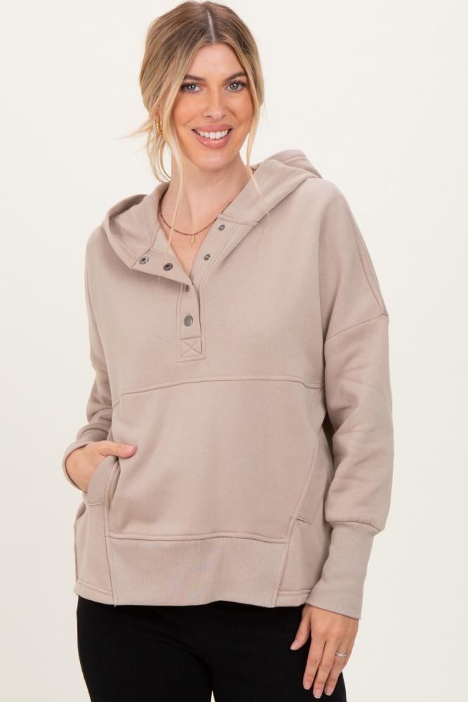 beige fleece snap button hoodie