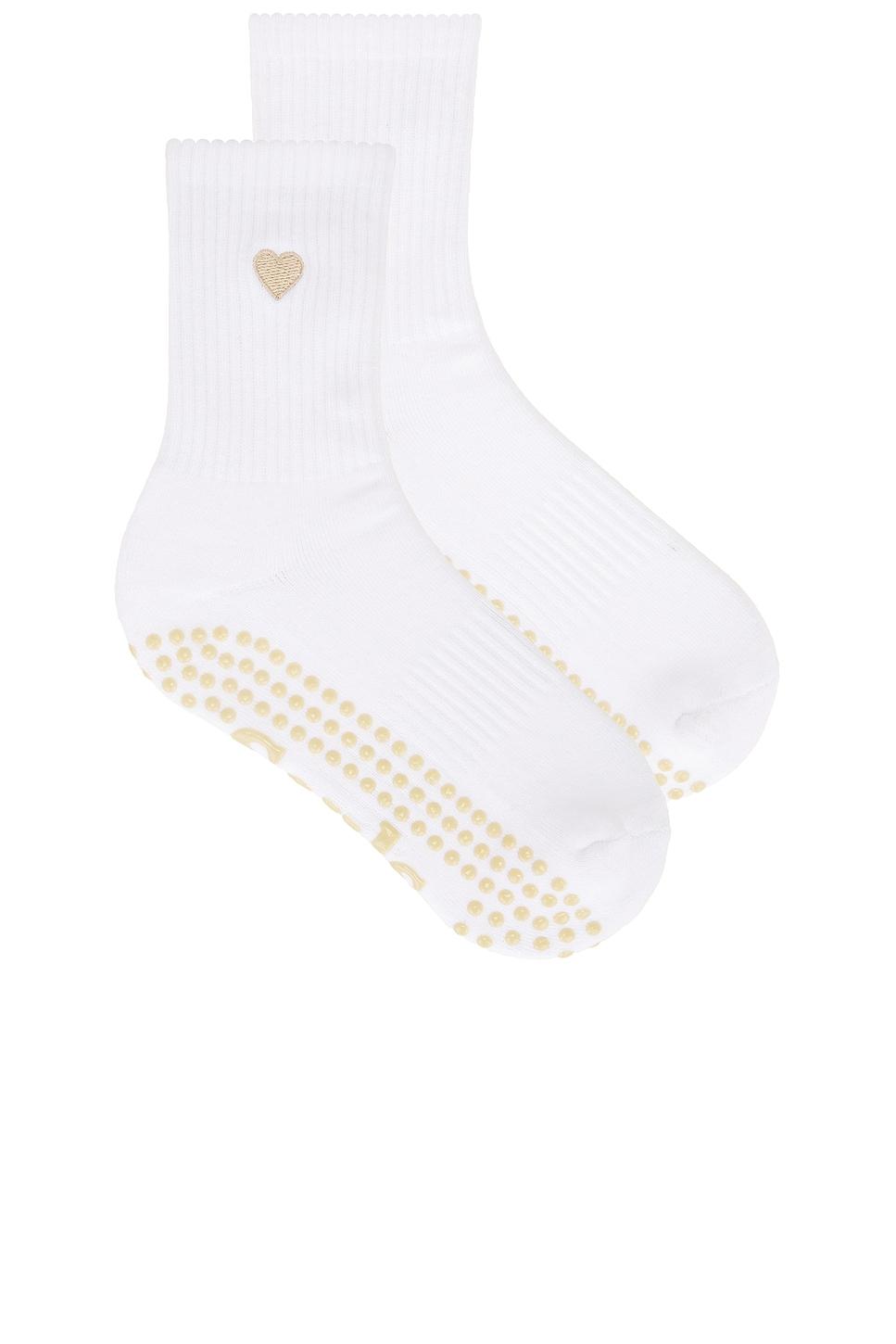 beige heart grip socks