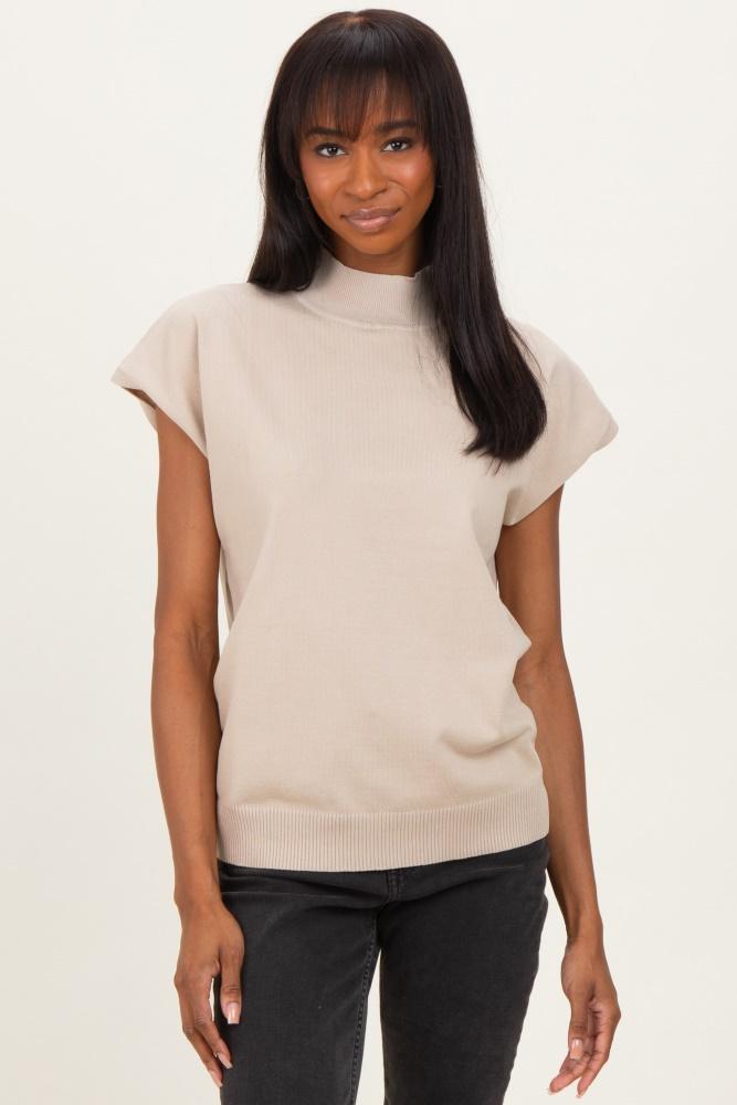 beige mock neck knit top