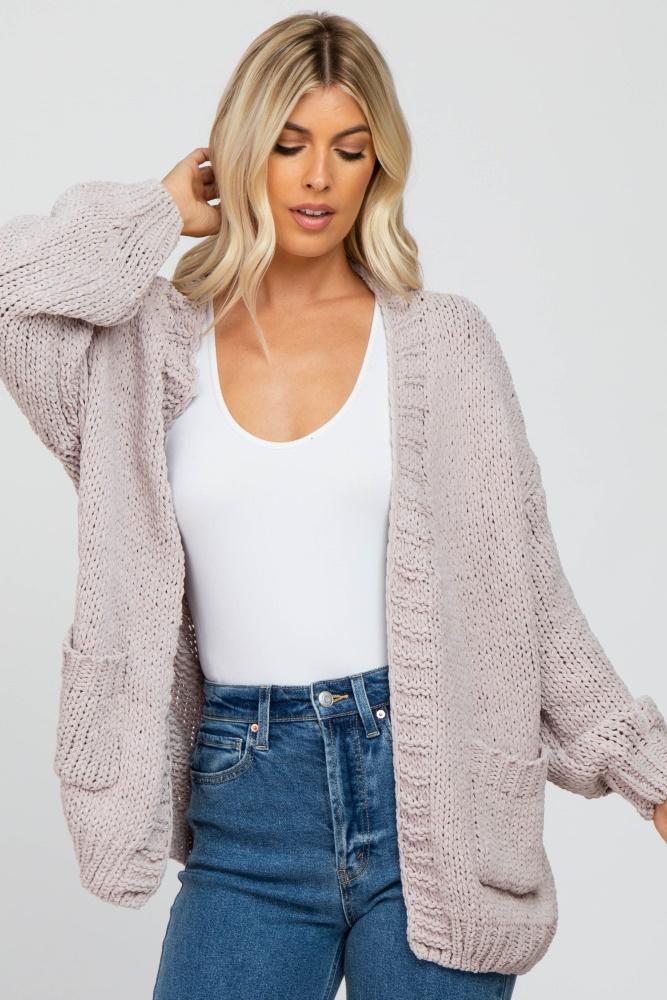 beige oversized bubble sleeve cardigan