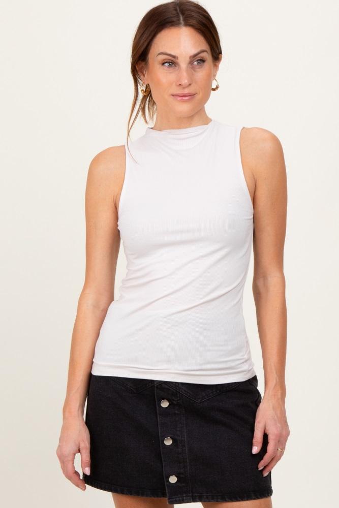 beige ribbed sleeveless mock neck top