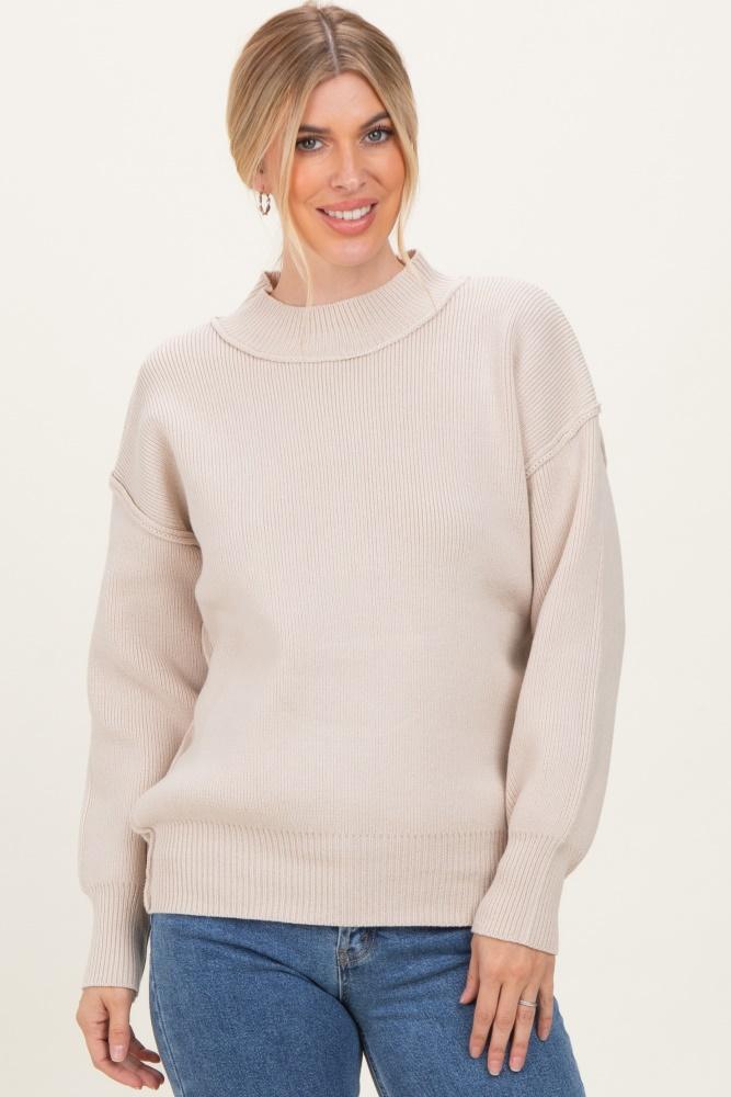 beige wide neck drop shoulder sweater