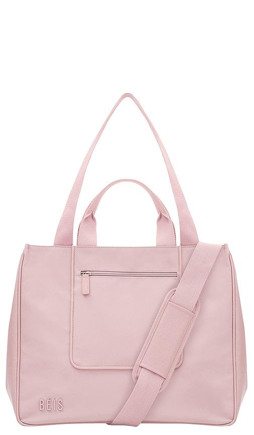 beis east west tote in pink.