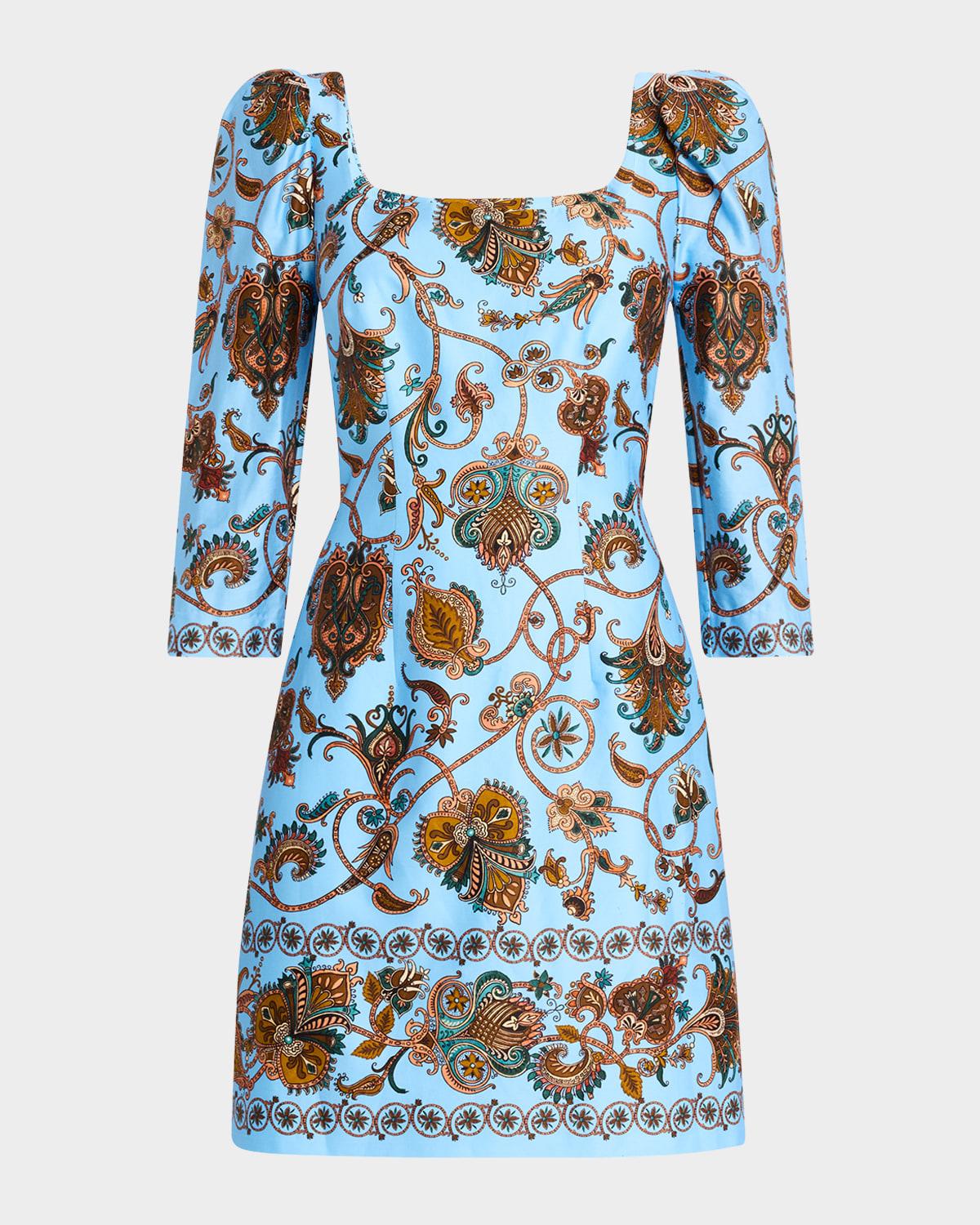 belinda puff-sleeve stretch cotton sateen mini dress