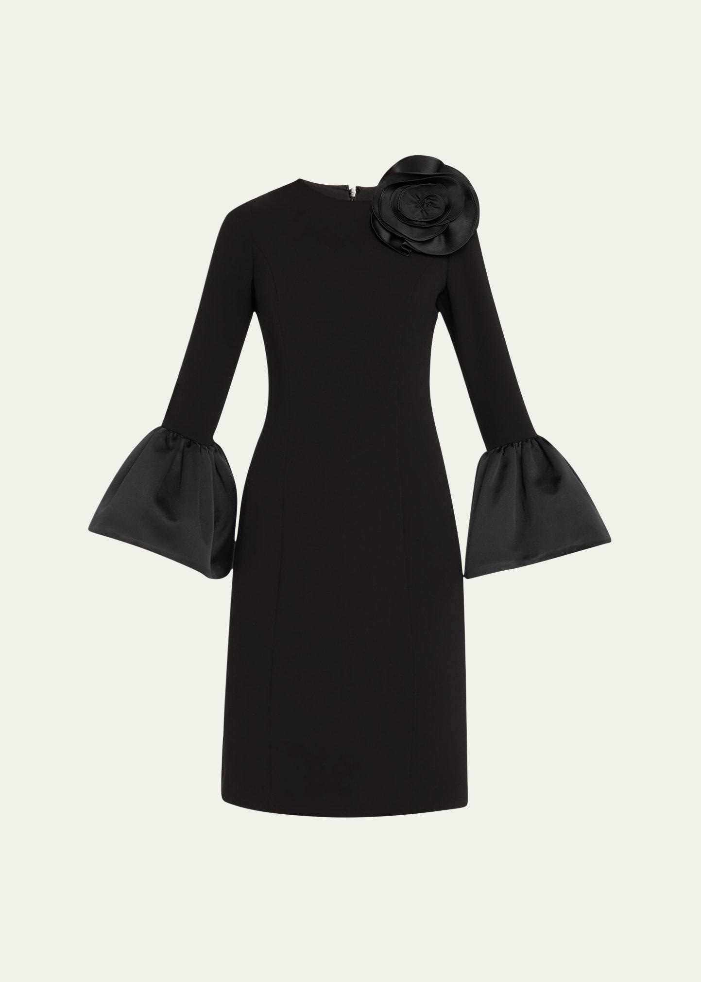 bell-sleeve floral applique dress