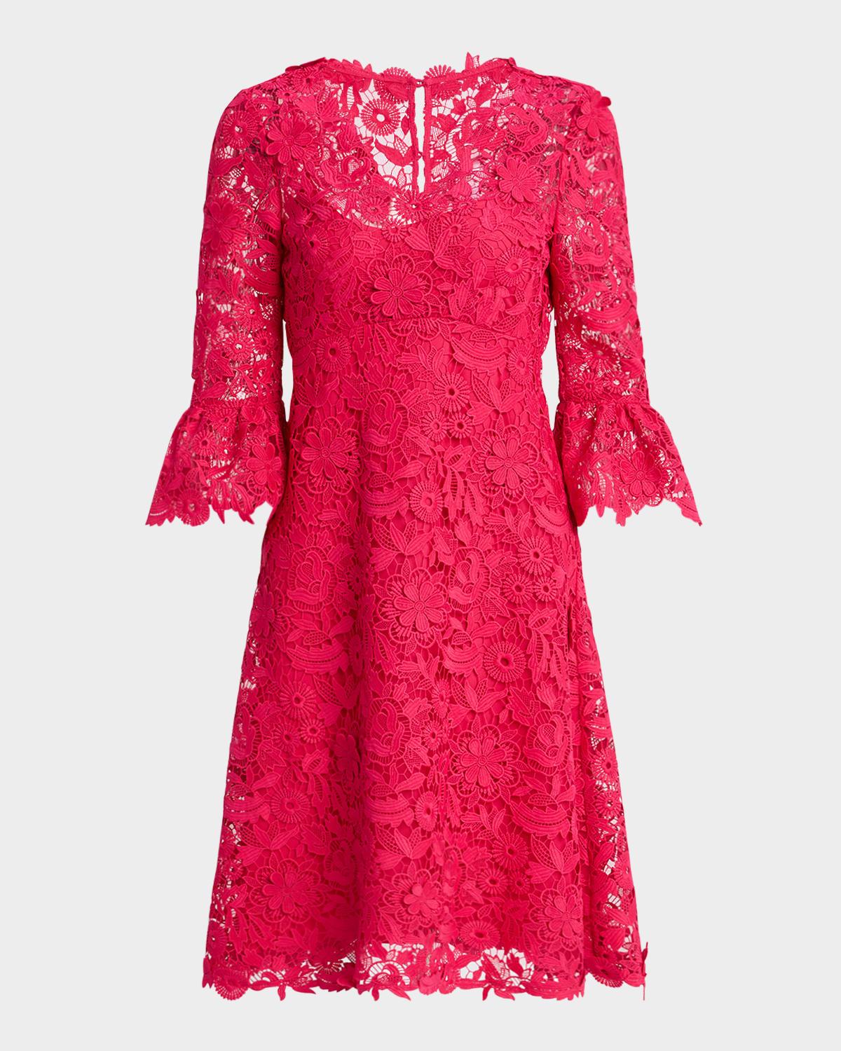 bell-sleeve floral lace dress