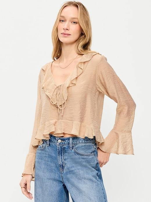 bell-sleeve ruffle top