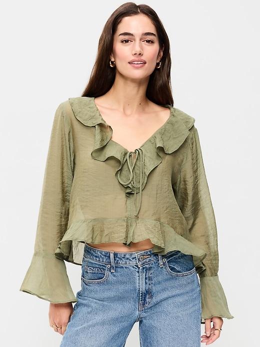 bell-sleeve ruffle top