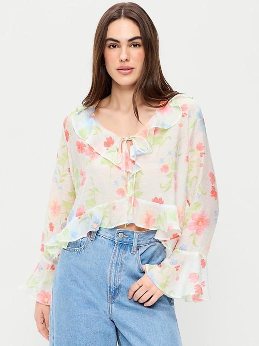 bell-sleeve ruffle top