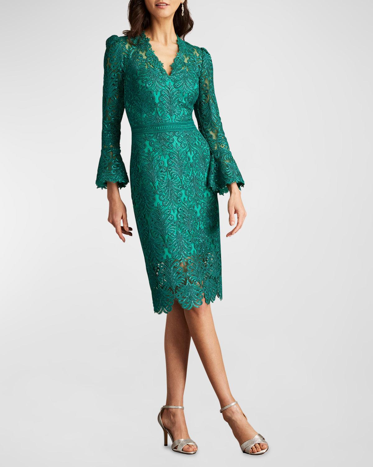 bell-sleeve sequin lace dress