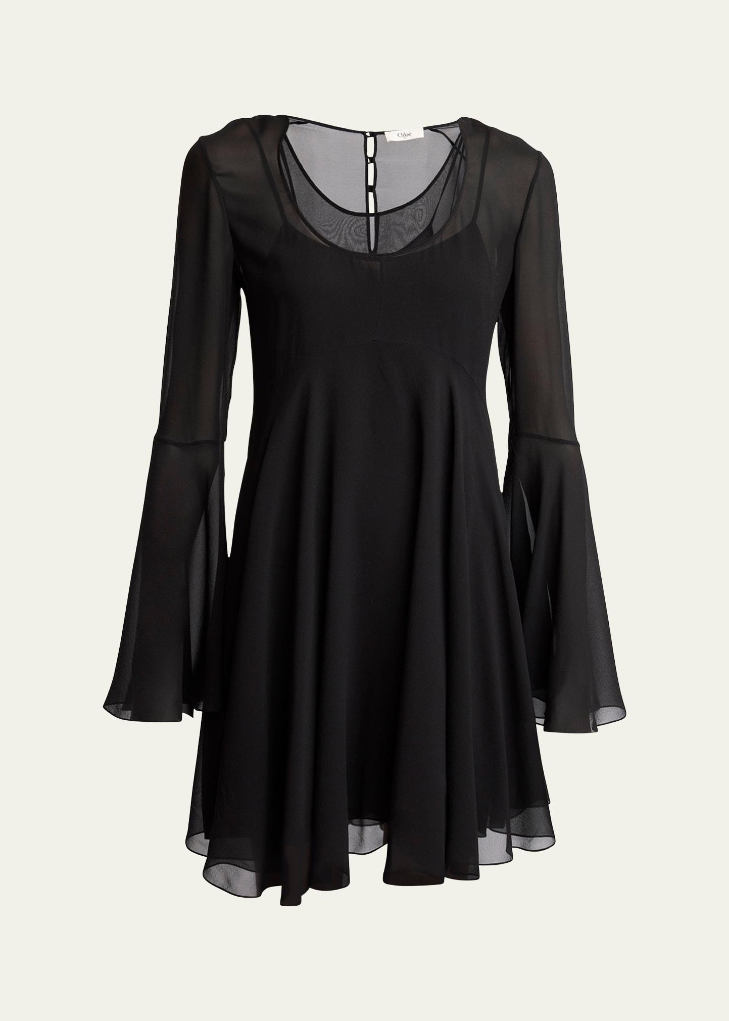 bell sleeve silk georgette mini dress