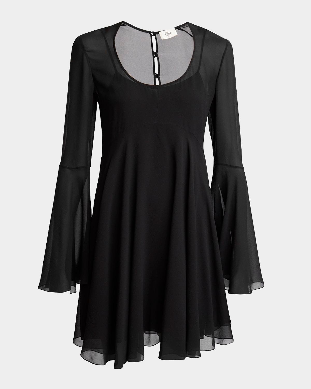 bell sleeve silk georgette mini dress