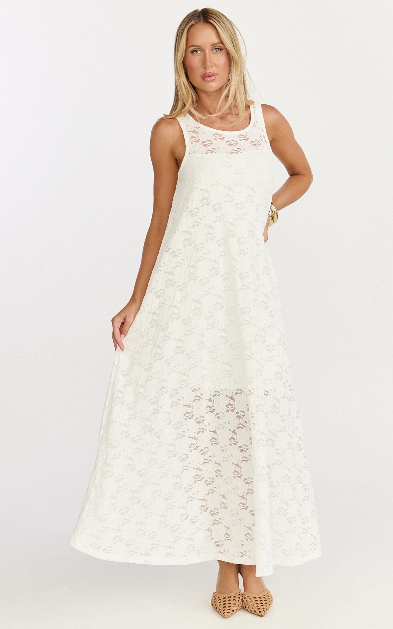 bella maxi dress - lace shift dress in off white