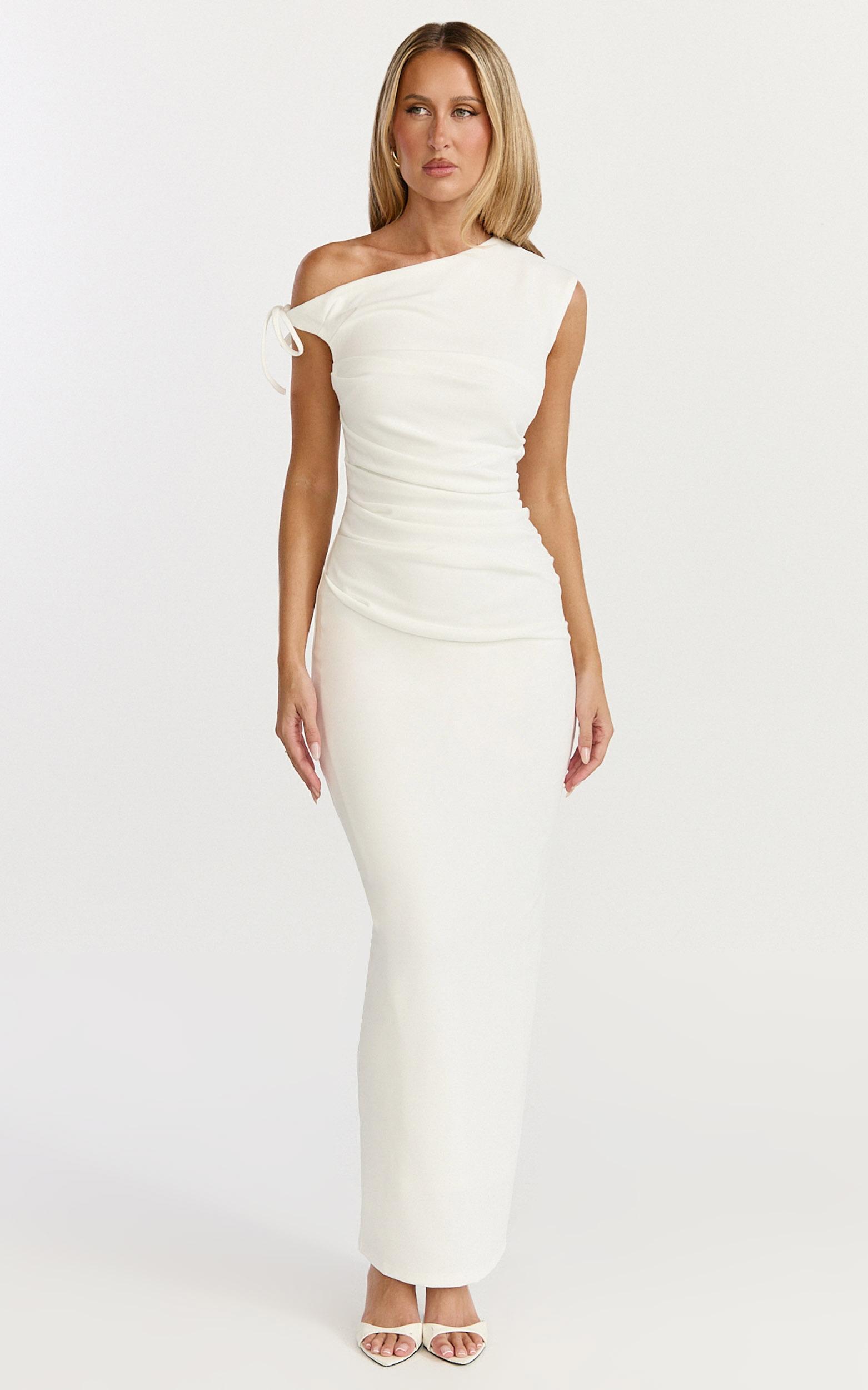 belle maxi dress - tie shoulder detail dress in white