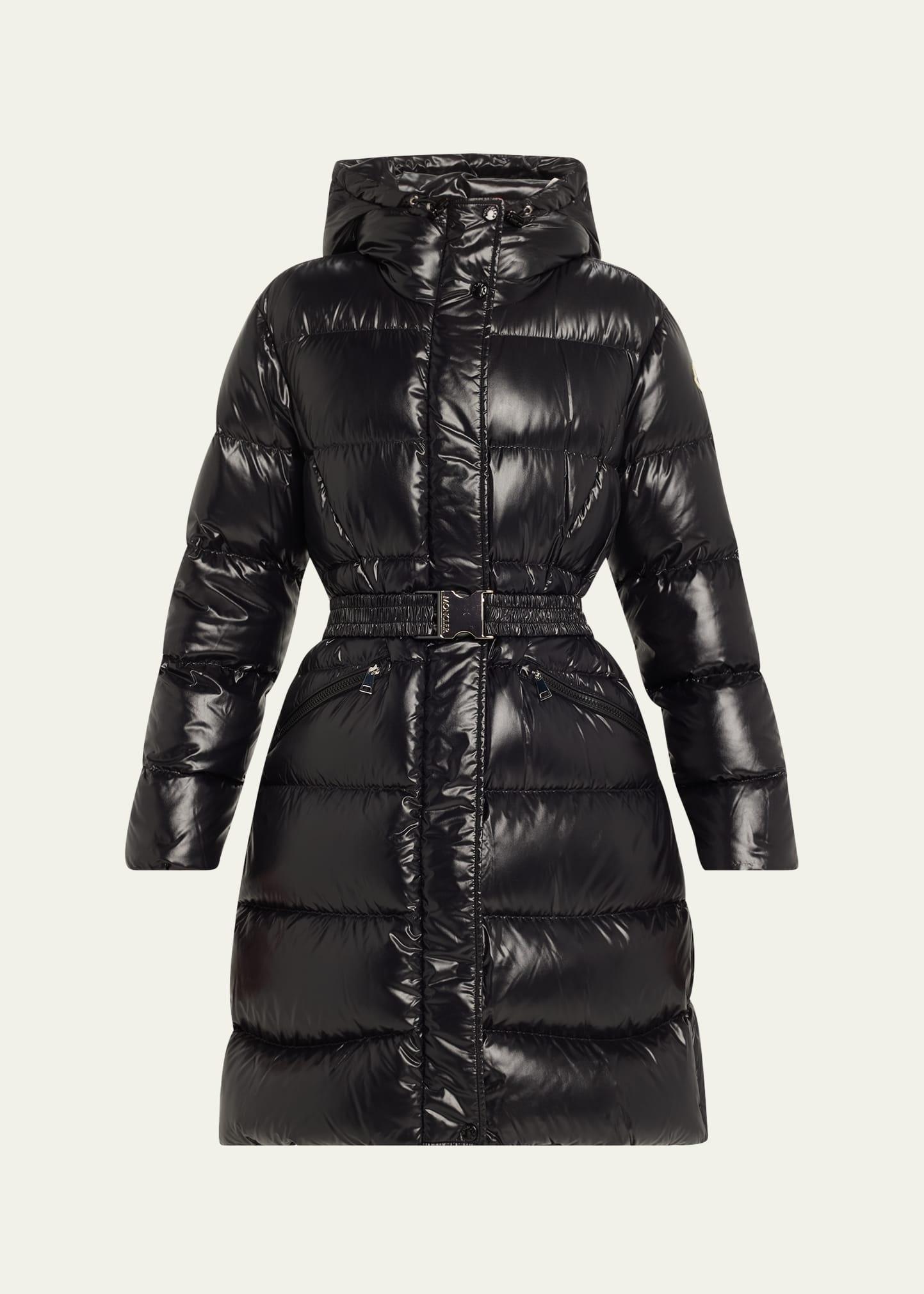 bellevue long belted puffer coat