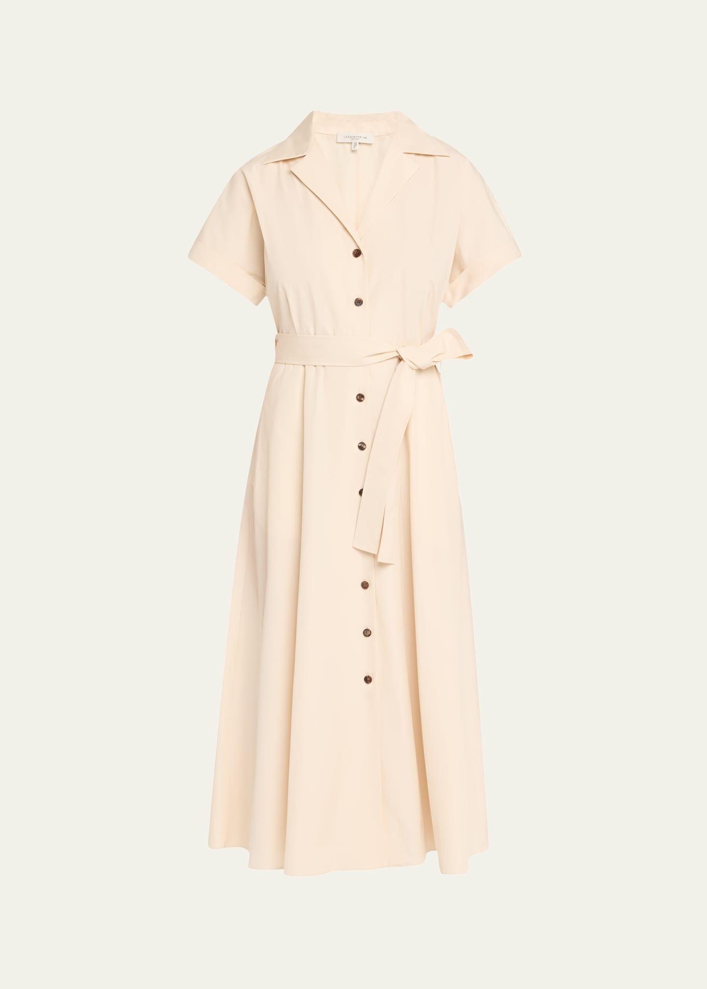 belted a-line cotton midi shirtdress