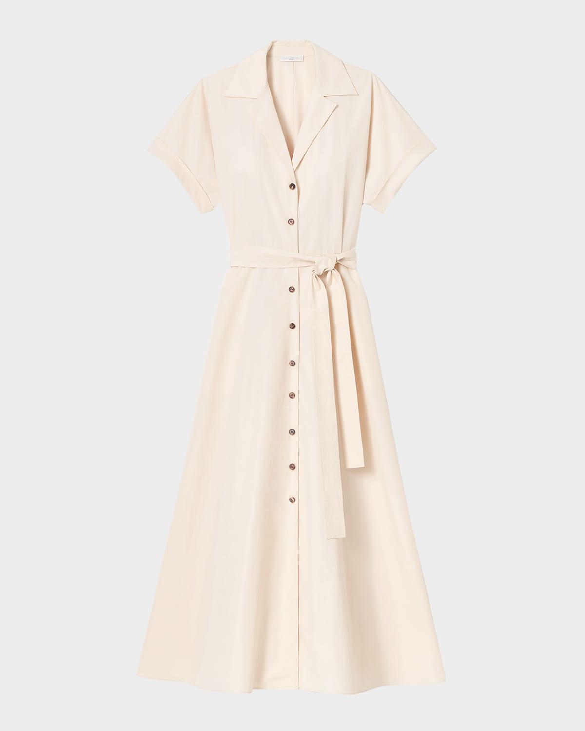belted a-line cotton midi shirtdress