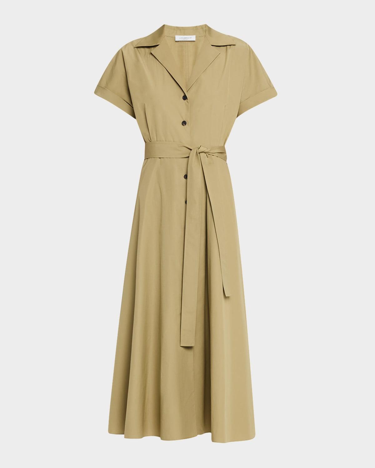 belted a-line cotton midi shirtdress
