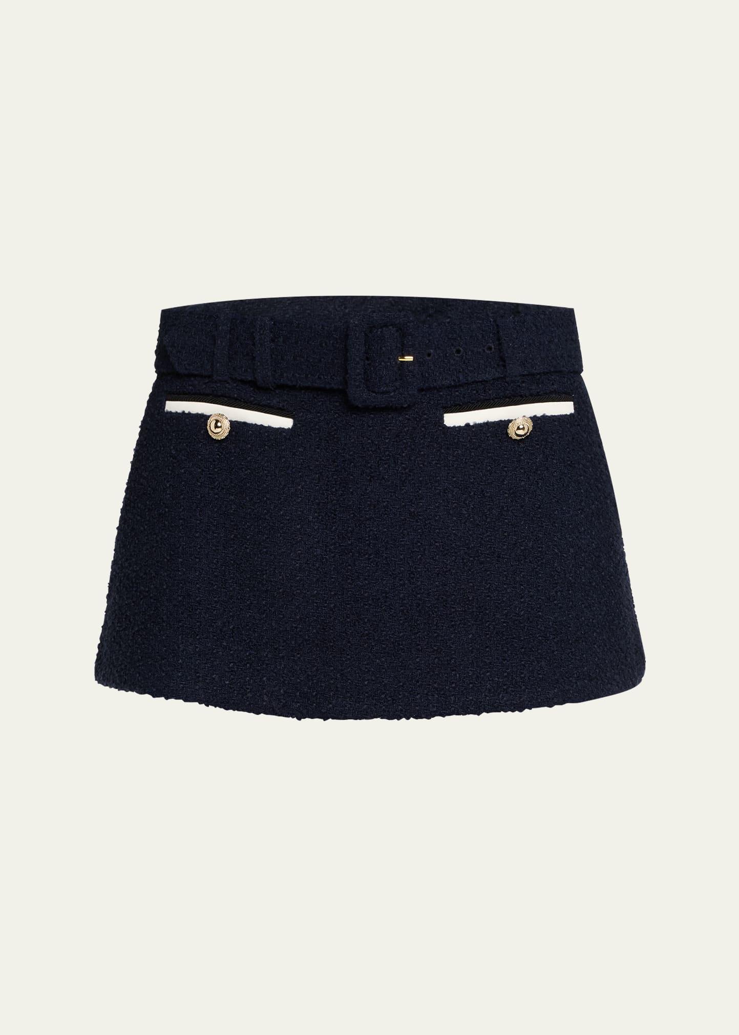 belted boucle skort