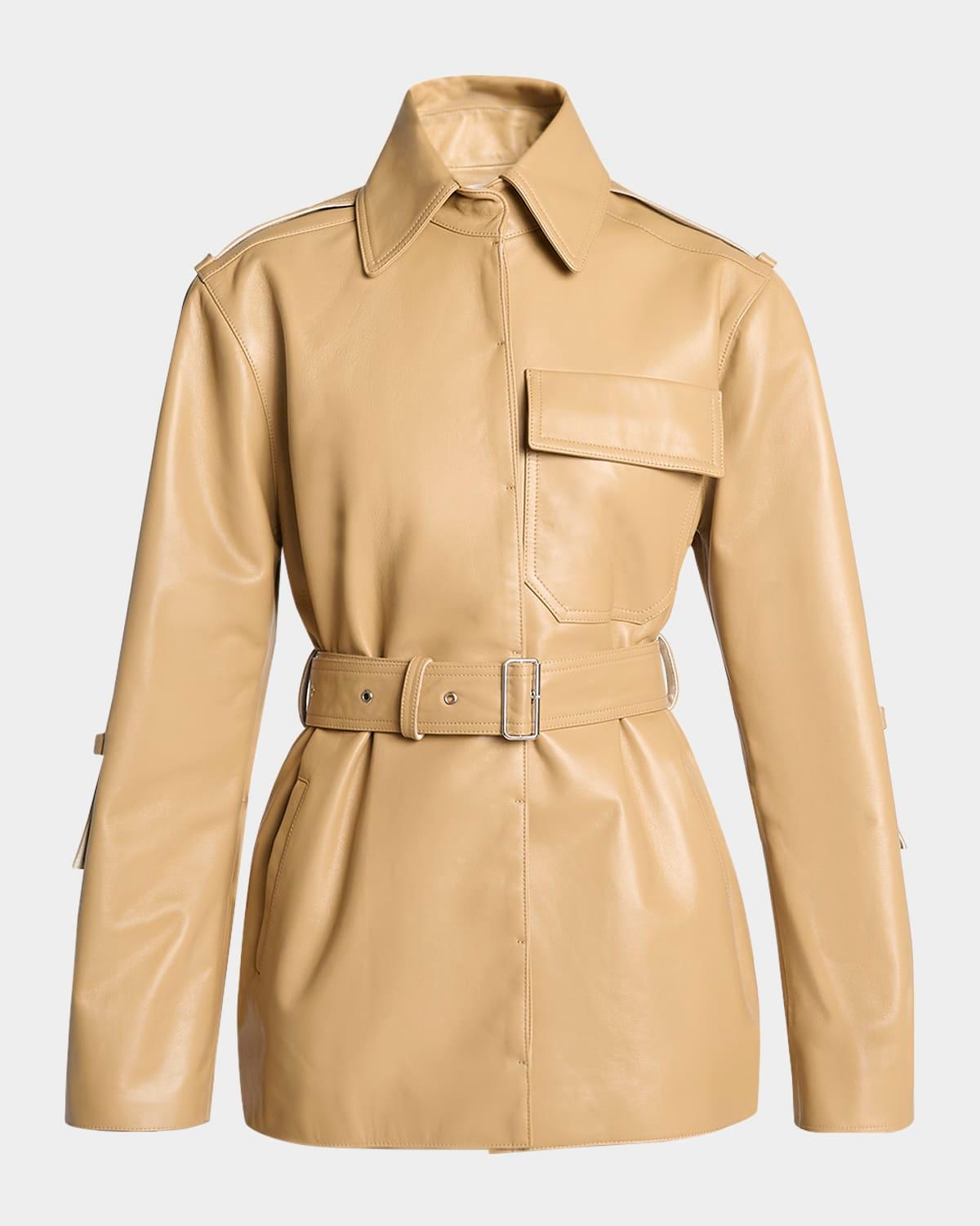 belted boxy leather jacket