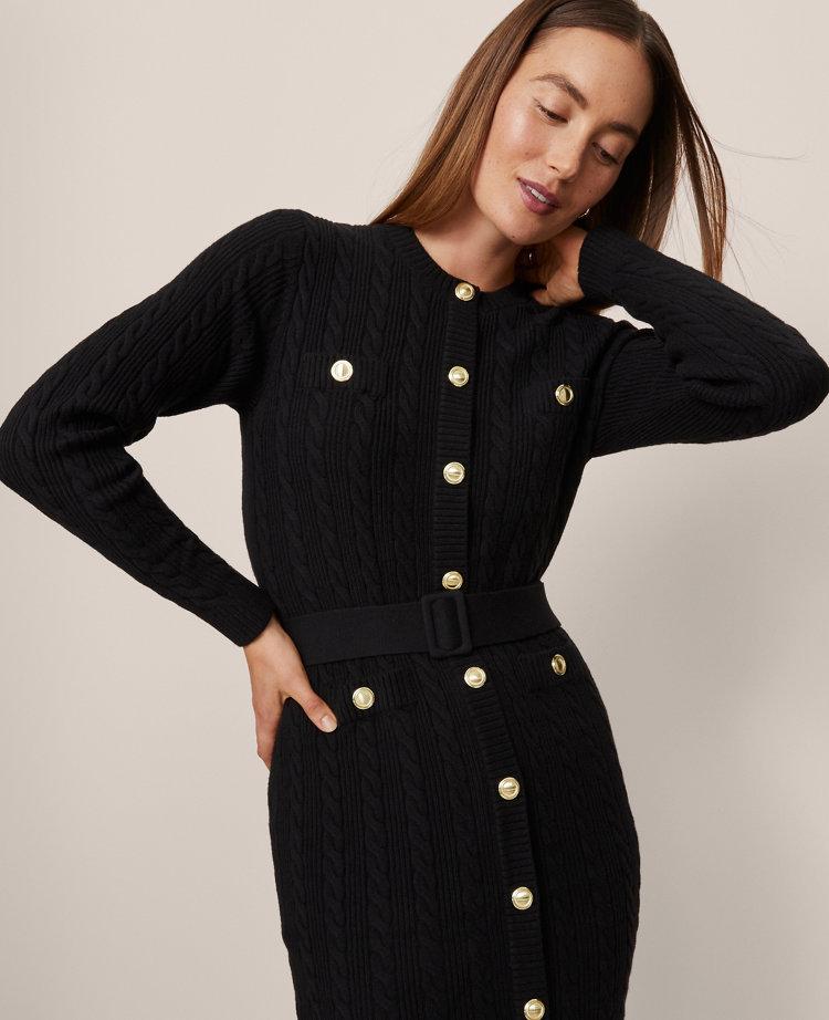 belted cable sweater dress