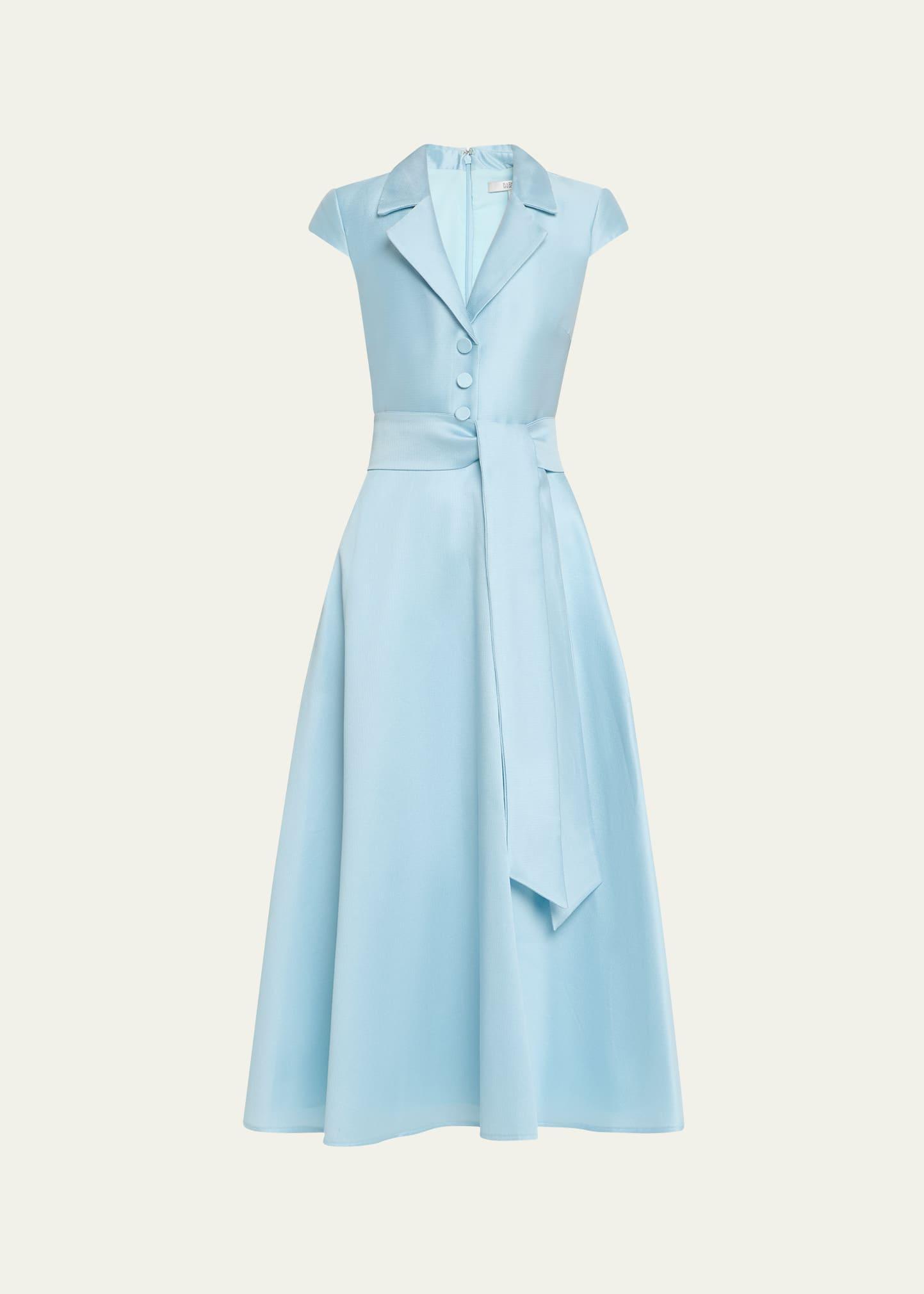 belted cap-sleeve pique midi shirtdress