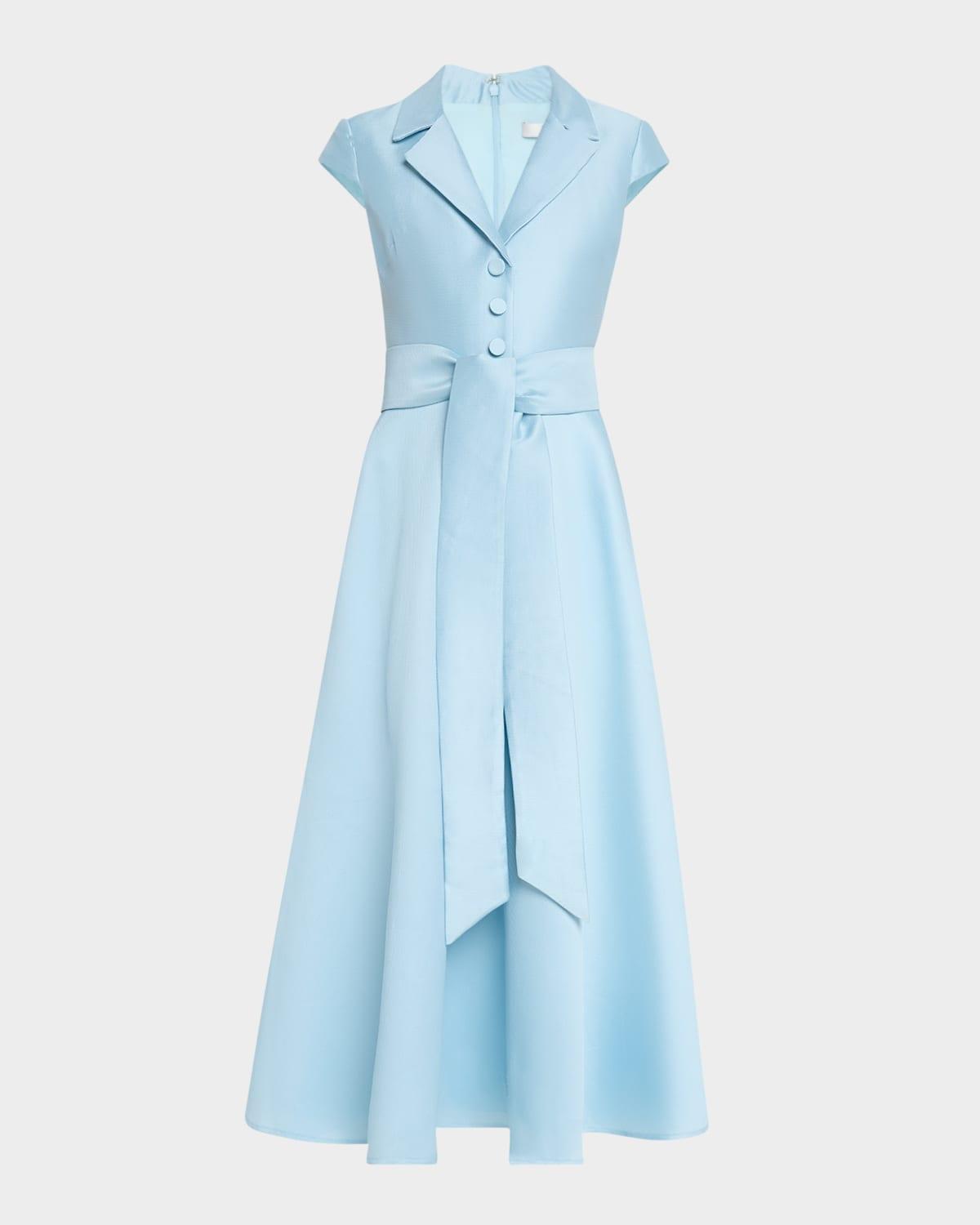 belted cap-sleeve pique midi shirtdress