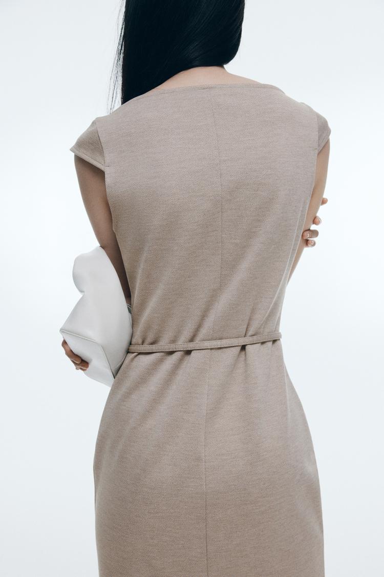 belted cap-sleeved dress