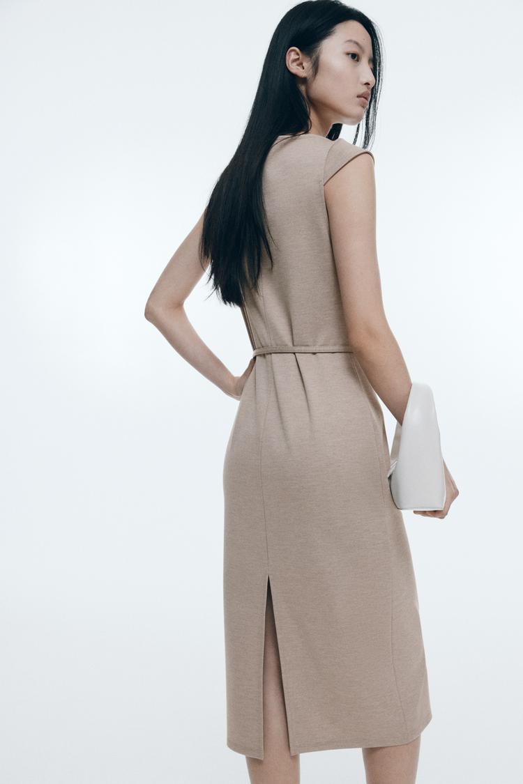 belted cap-sleeved dress