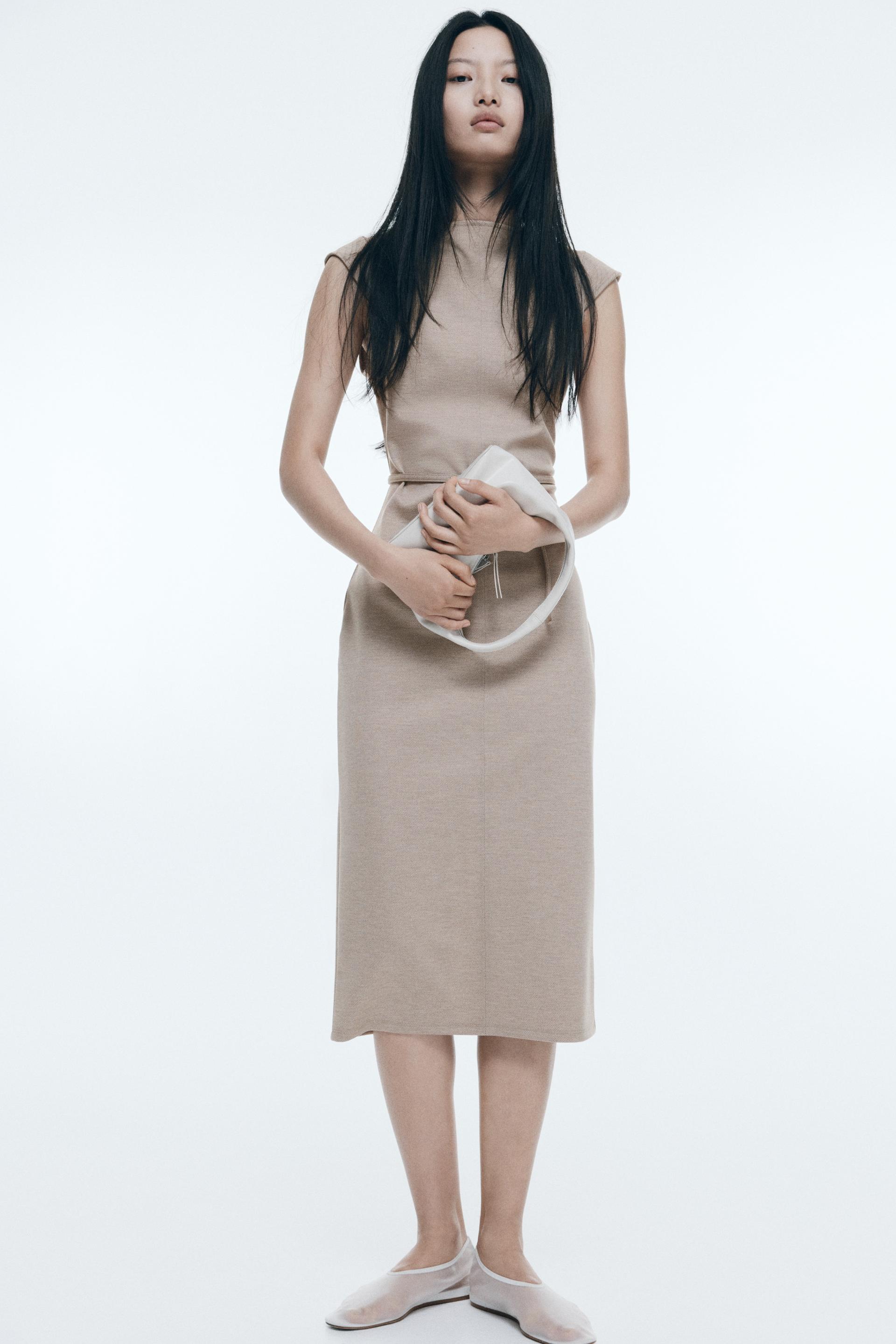 belted cap-sleeved dress