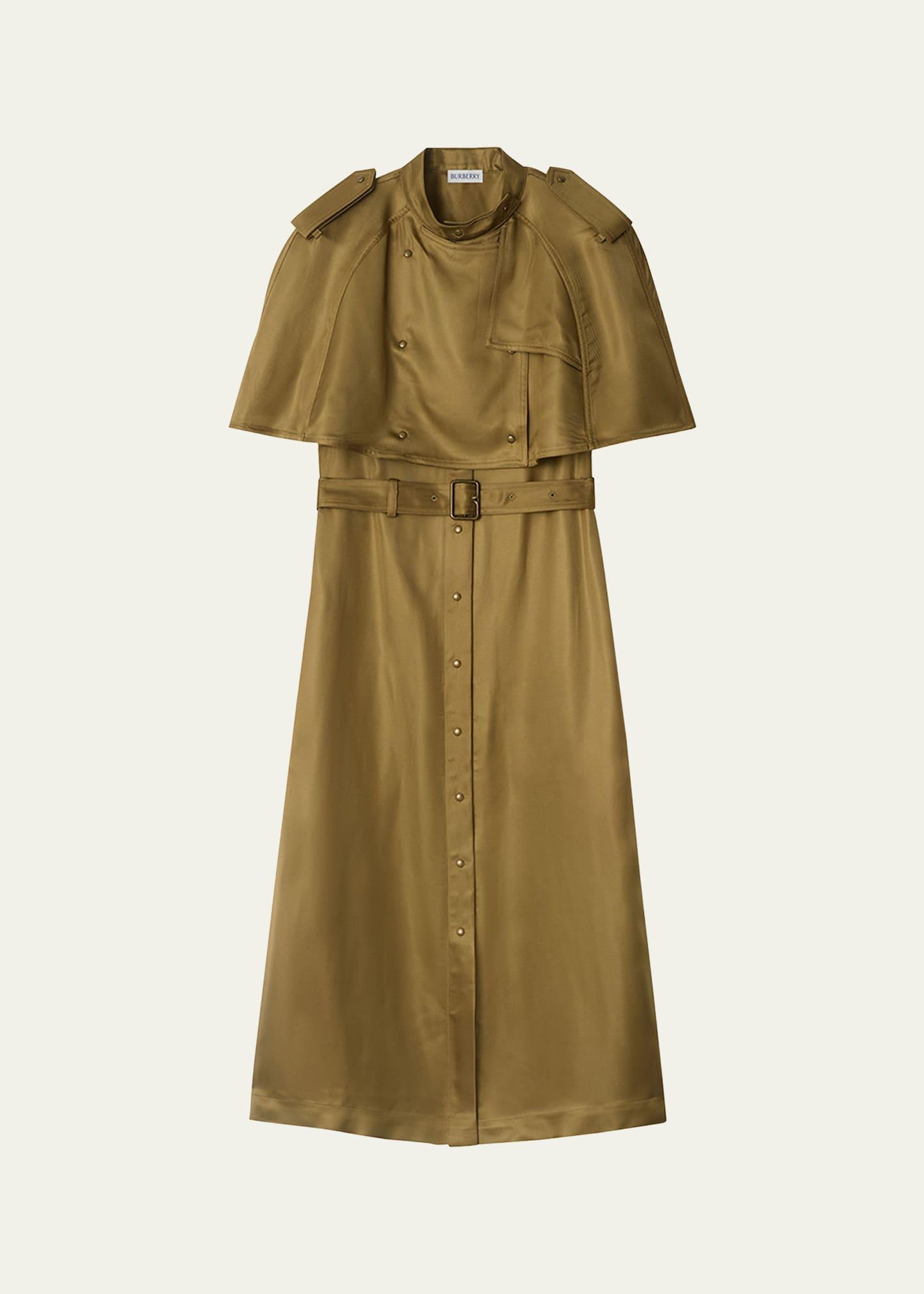 belted cape viscose trench dress