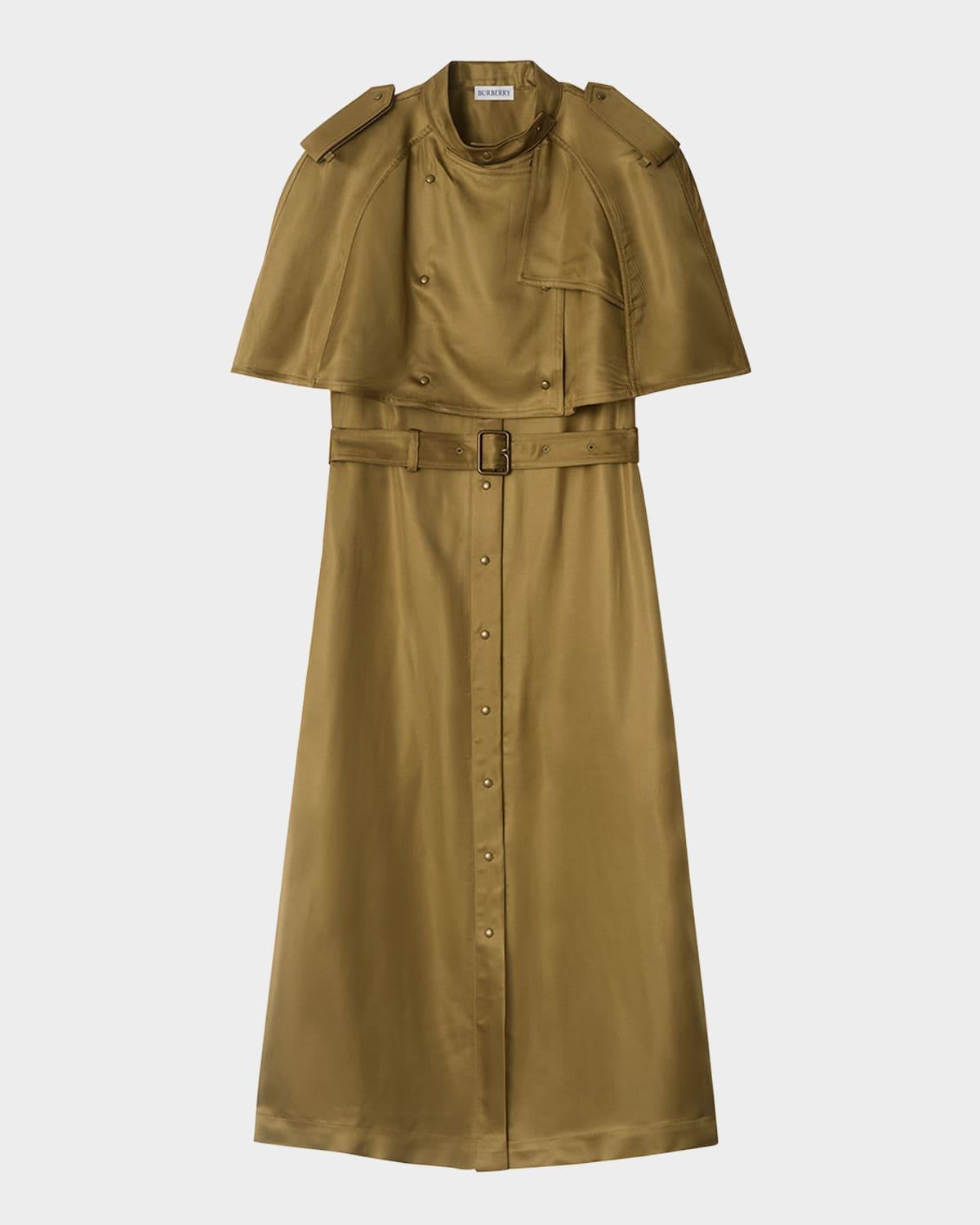 belted cape viscose trench dress