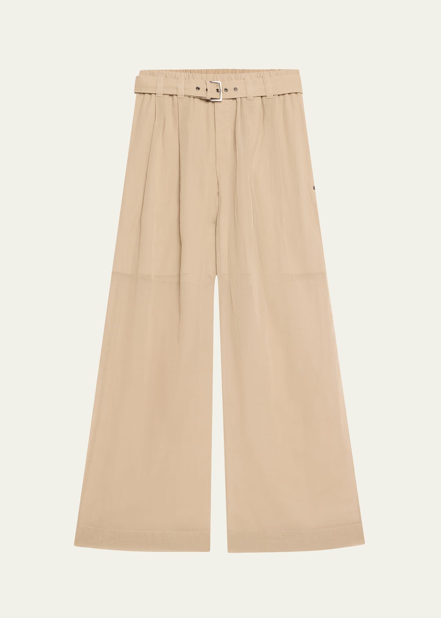 belted cotton gauze wide leg track pants