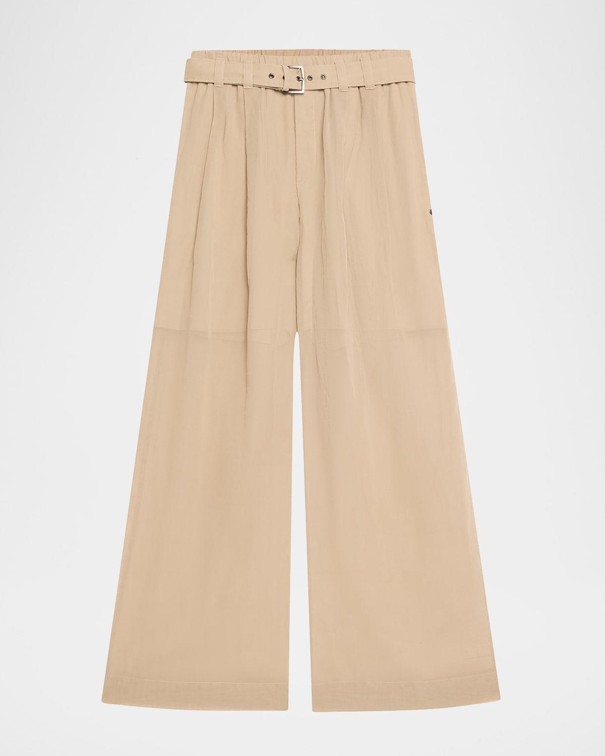 belted cotton gauze wide leg track pants