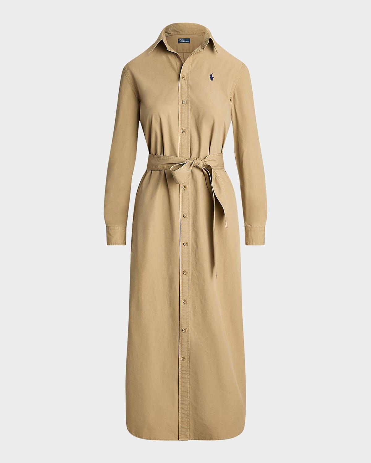 belted cotton midi shirtdress
