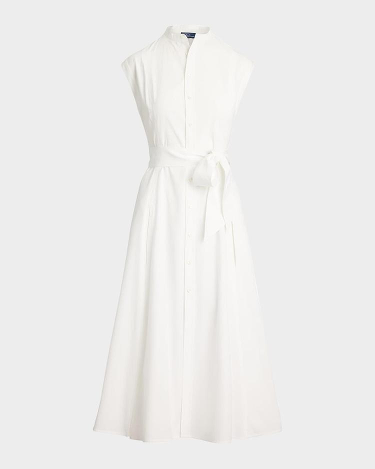 belted cotton sleeveless a-line dress