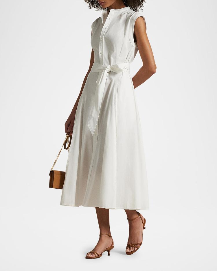 belted cotton sleeveless a-line dress