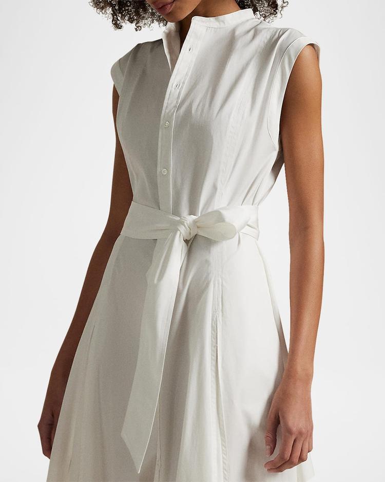belted cotton sleeveless a-line dress