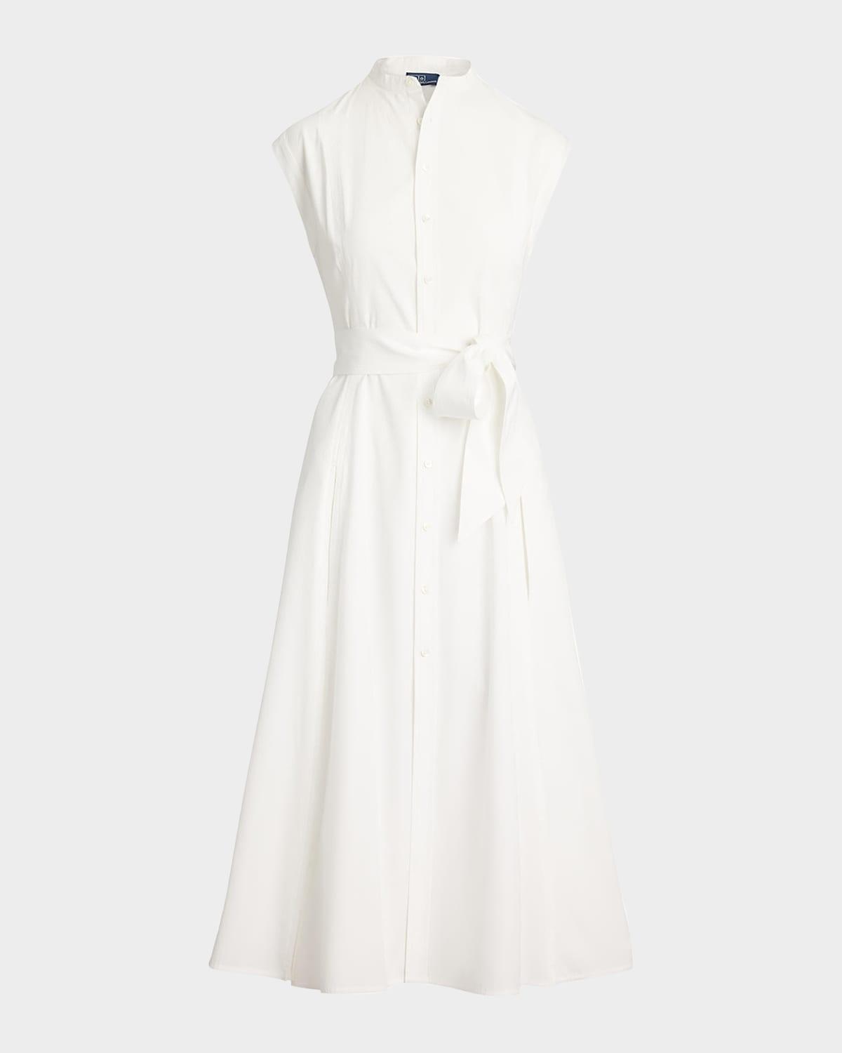 belted cotton sleeveless a-line dress